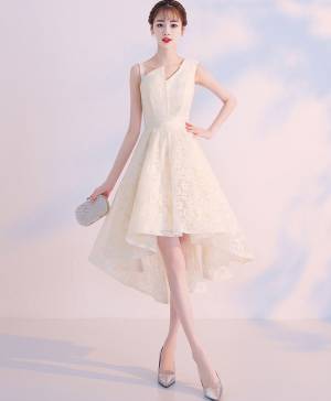 Champagne Lace High Low Cute Prom Cocktail Homecoming Dress