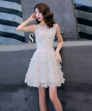 Gray Tulle Lace Short/Mini Prom Cocktail Homecoming Dress