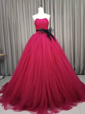 Burgundy Tulle Ball Gown Long Prom Sweet 16 Dress