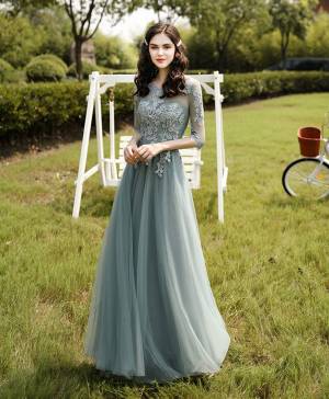 Green Tulle Lace Long Prom Bridesmaid Dress