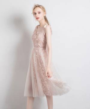 Pink Tulle Lace V-neck Short/Mini Prom Homecoming Dress