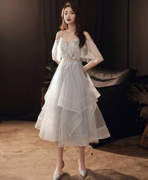 Gray Tulle Lace Sweetheart Short/Mini Prom Homecoming Dress