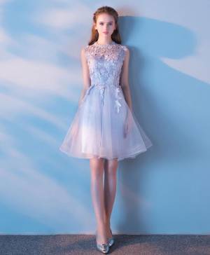 Gray Tulle Lace A-line Short/Mini Prom Homecoming Dress