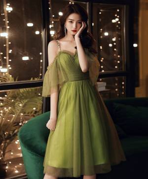 Green Tulle Short/Mini Simple Prom Homecoming Dress