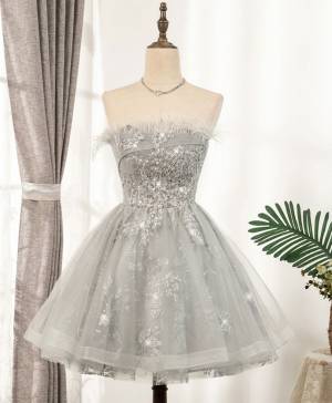 Gray Lace Tulle Sweetheart Short/Mini Prom Homecoming Dress