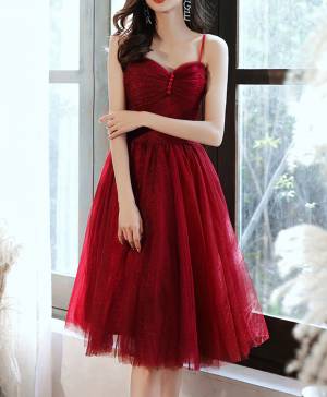 Burgundy Tulle Sweetheart Short/Mini Simple Prom Homecoming Dress
