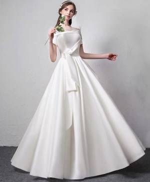 White Satin Long Prom Evening Dress