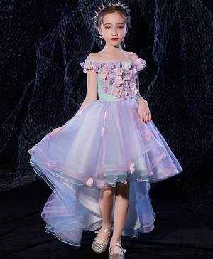 Purple Lace Tulle High Low Flower Girl Prom Dress