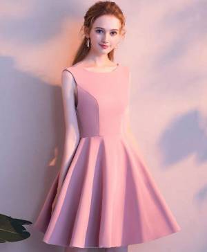 Pink Satin Short/Mini Simple Prom Homecoming Dress