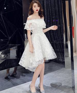White Lace Off-the-shoulder Short/Mini Prom Homecoming Dress
