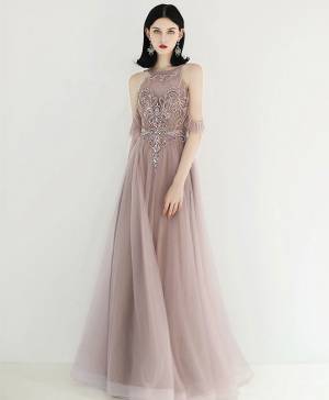 Tulle With Beads Unique Long Prom Formal Dress