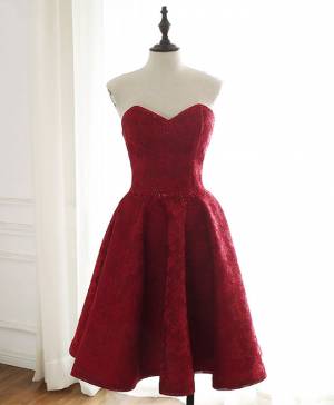 Burgundy Lace Sweetheart Short/Mini Prom Homecoming Dress