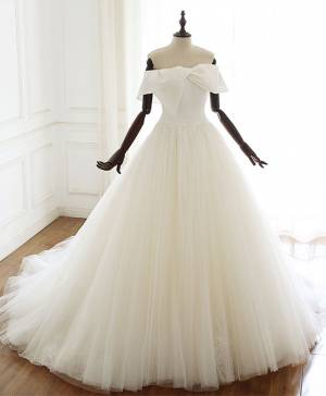 White Tulle Long Prom Wedding Dress