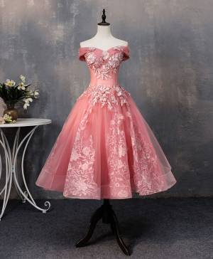 Elegant Off-the-shoulder Short/Mini Pink Homecoming Dress