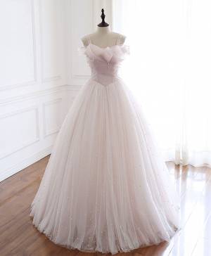 Pink Tulle Long Prom Formal Dress