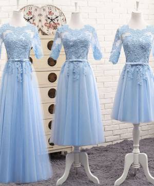 Blue Tulle Lace Long Prom Bridesmaid Dress