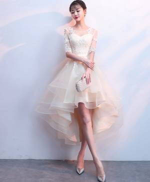 Champagne Tulle Lace Prom Homecoming Dress
