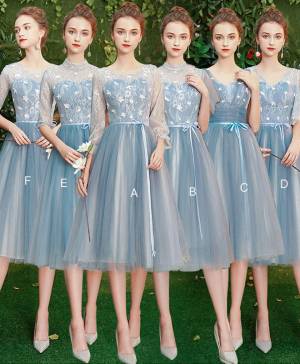 Blue Tulle Lace Short/Mini Prom Bridesmaid Dress