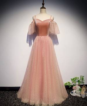 Floor length Pink Tulle Sweetheart Long Prom Formal Dress