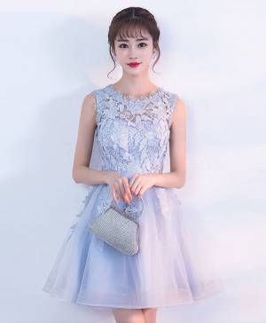 Gray Tulle Lace Short/Mini Prom Homecoming Dress