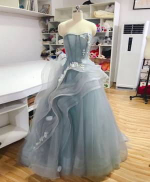 Tulle Lace Sweetheart Unique Long Prom Sweet 16 Dress