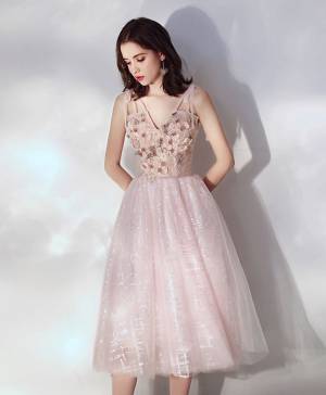 Tulle Lace V-neck Short/Mini Cute Prom Homecoming Dress