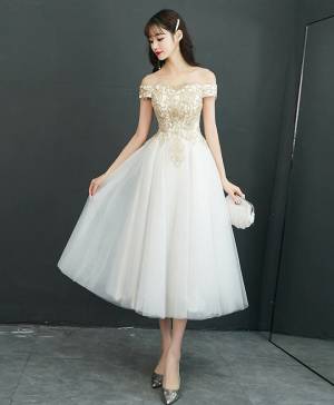 White Tulle Off-the-shoulder Short/Mini Prom Homecoming Dress