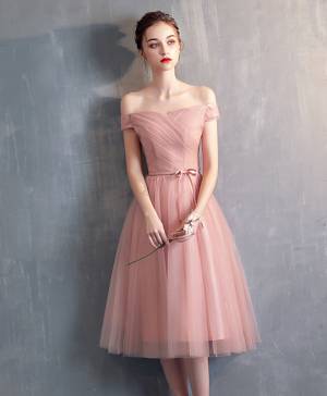 Simple Pink Tulle Short Bridesmaid Dress