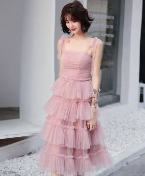 Pink Tulle Short/Mini Simple Prom Homecoming Dress
