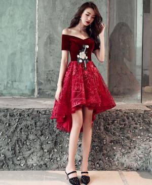 Burgundy Tulle With Applique Short/Mini Prom Homecoming Dress