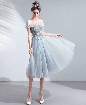Gray Tulle Short/Mini Prom Homecoming Dress