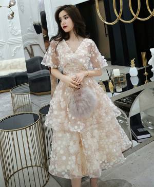 Champagne Tulle Short/Mini Prom Homecoming Dress