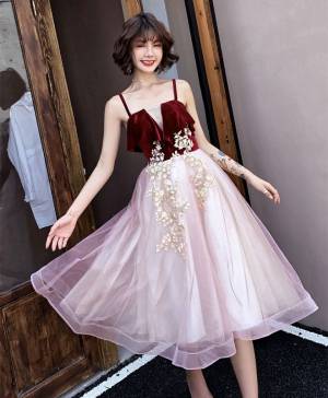 Beautiful Pink Tulle Prom Homecoming Dress With Top Velvet