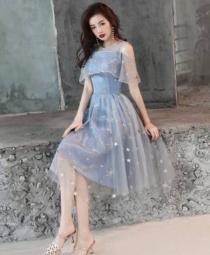 Blue Tulle Lace Short/Mini Prom Homecoming Dress