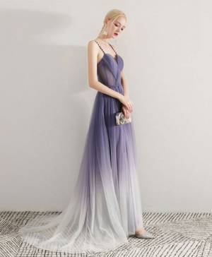 Purple Tulle Simple Long Prom Evening Dress