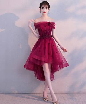 Burgundy Tulle Short/Mini Prom Homecoming Dress