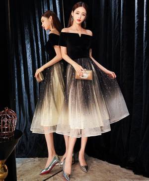 Black Tulle With Sequin Short/Mini Prom Homecoming Dress