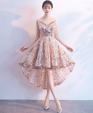 Champagne Tulle With Sequin Short/Mini Prom Homecoming Dress
