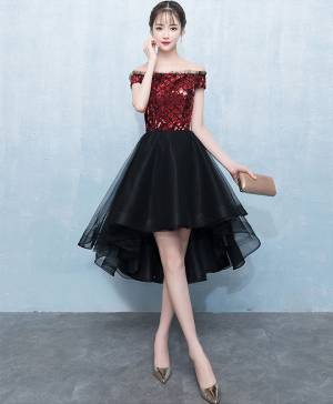 Burgundy Tulle With Sequin Short/Mini Prom Homecoming Dress