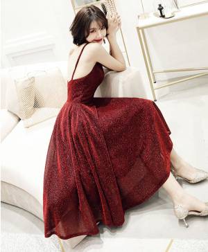 Burgundy Tulle V-neck With Sequin Short/Mini Simple Prom Homecoming Dress