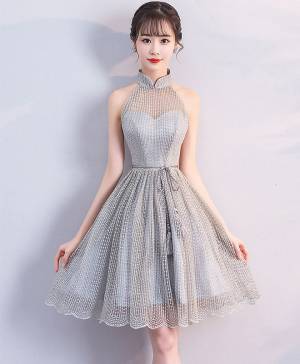 Gray High Neck Short/Mini Prom Homecoming Dress