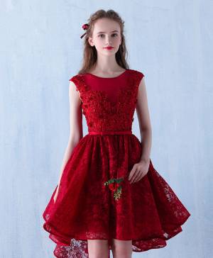 Burgundy Lace Short/Mini Prom Homecoming Dress