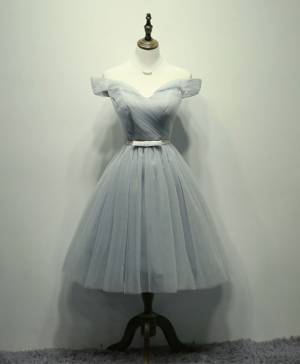 Gray Tulle Short/Mini Simple Prom Bridesmaid Dress