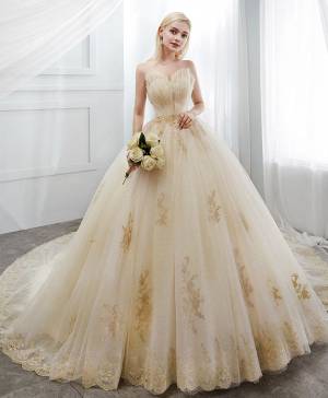 Vintage Champagne Tulle Lace Mermaid Wedding Dress