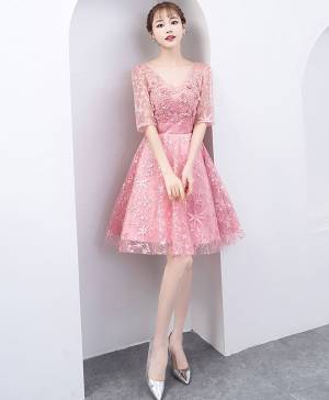 Pink Lace Short/Mini Prom Homecoming Dress