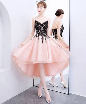 Pink Tulle Lace V-neck Short/Mini Prom Homecoming Dress
