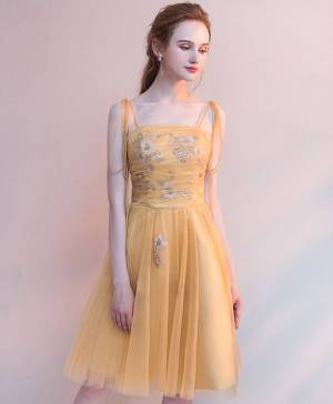Yellow Tulle Short/Mini Simple Prom Homecoming Dress
