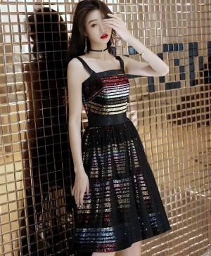 Black With Sequin Short/Mini Unique Prom Homecoming Dress