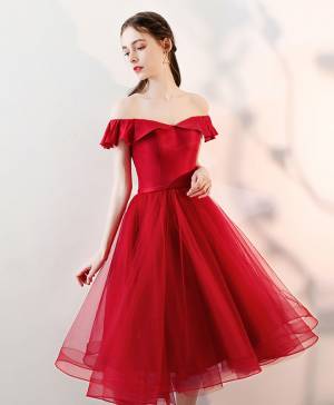 Red Satin Tulle A-line Short/Mini Prom Formal Homecoming Dress