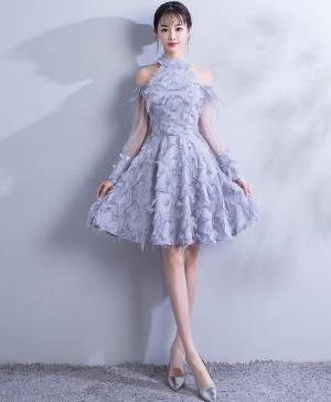 Gray Lace Short/Mini Prom Homecoming Dress